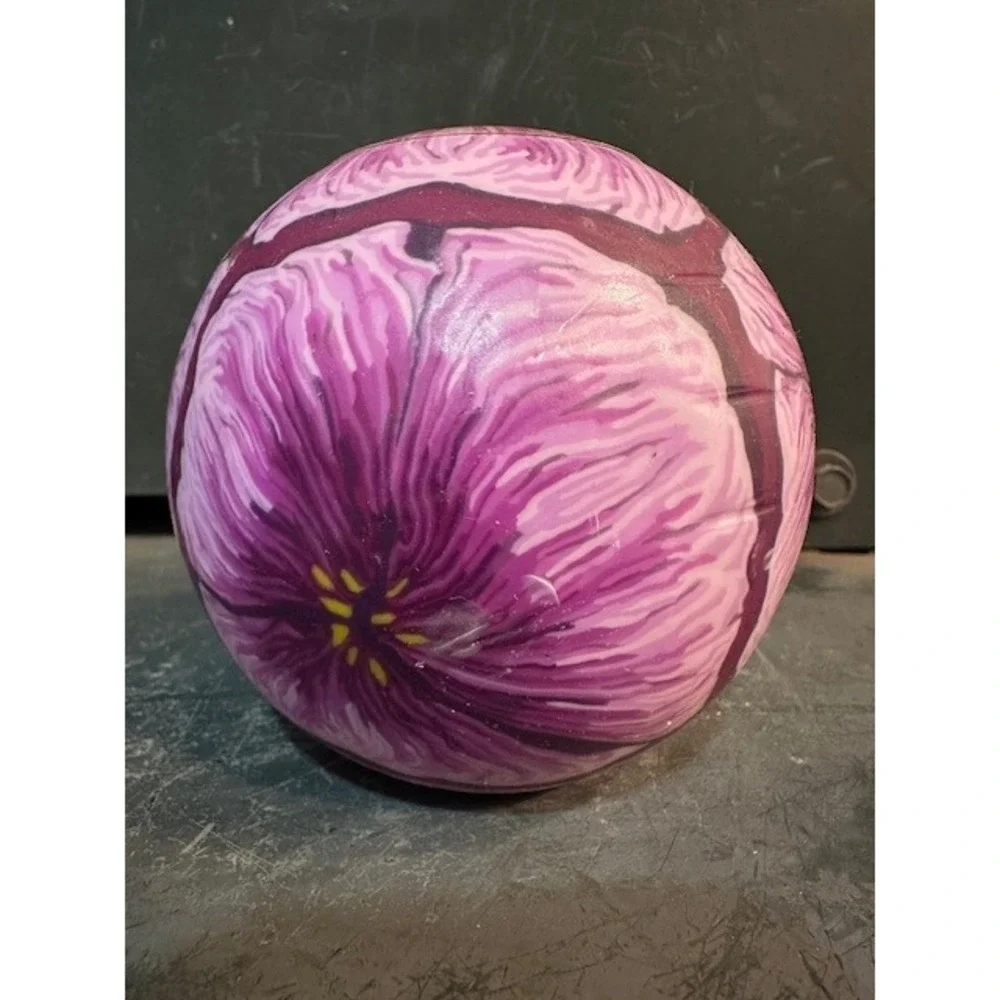 Purple Floral Sphere Candle Hand Poured Decorative Round Wax Orb‎ 4 Inch NEW